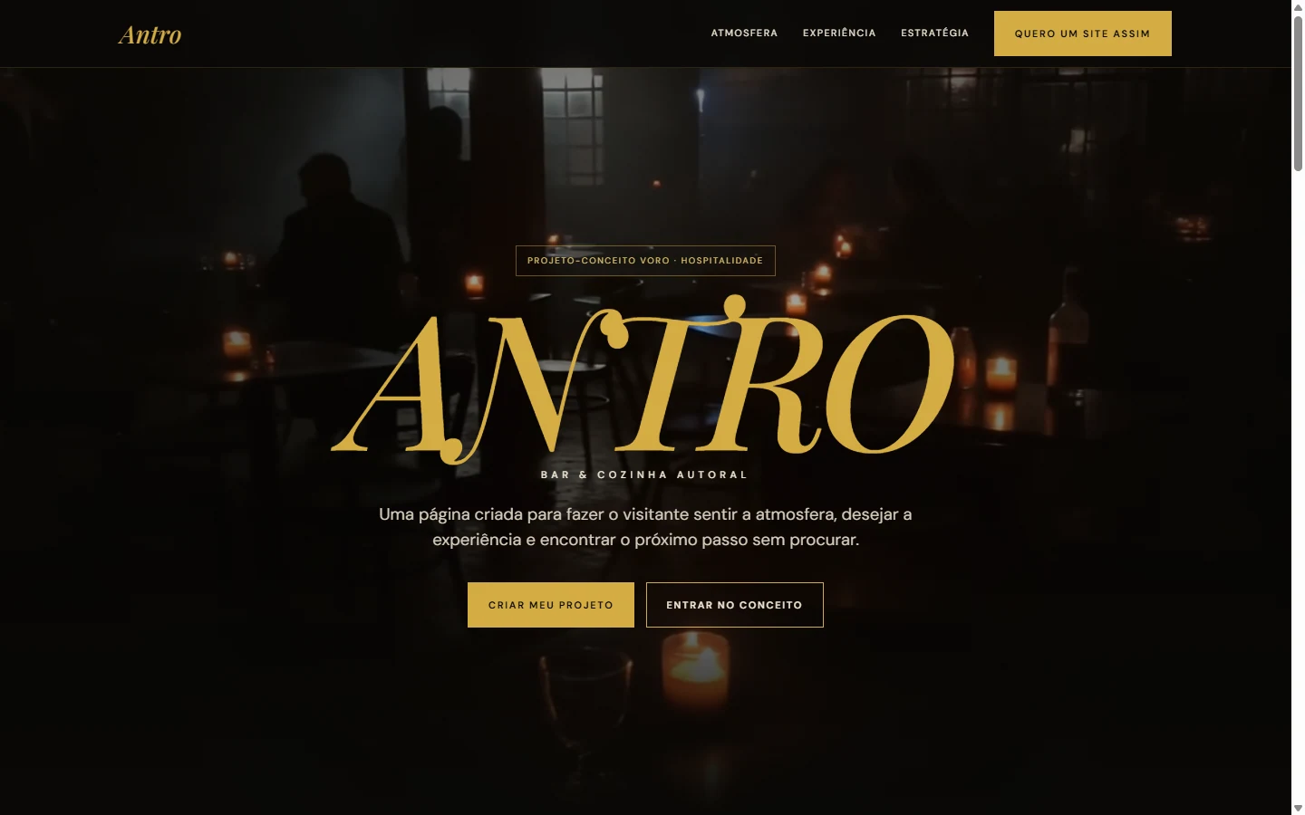 ANTRO — site para marca noturna de gastronomia em São Paulo, hero com direção de arte autoral