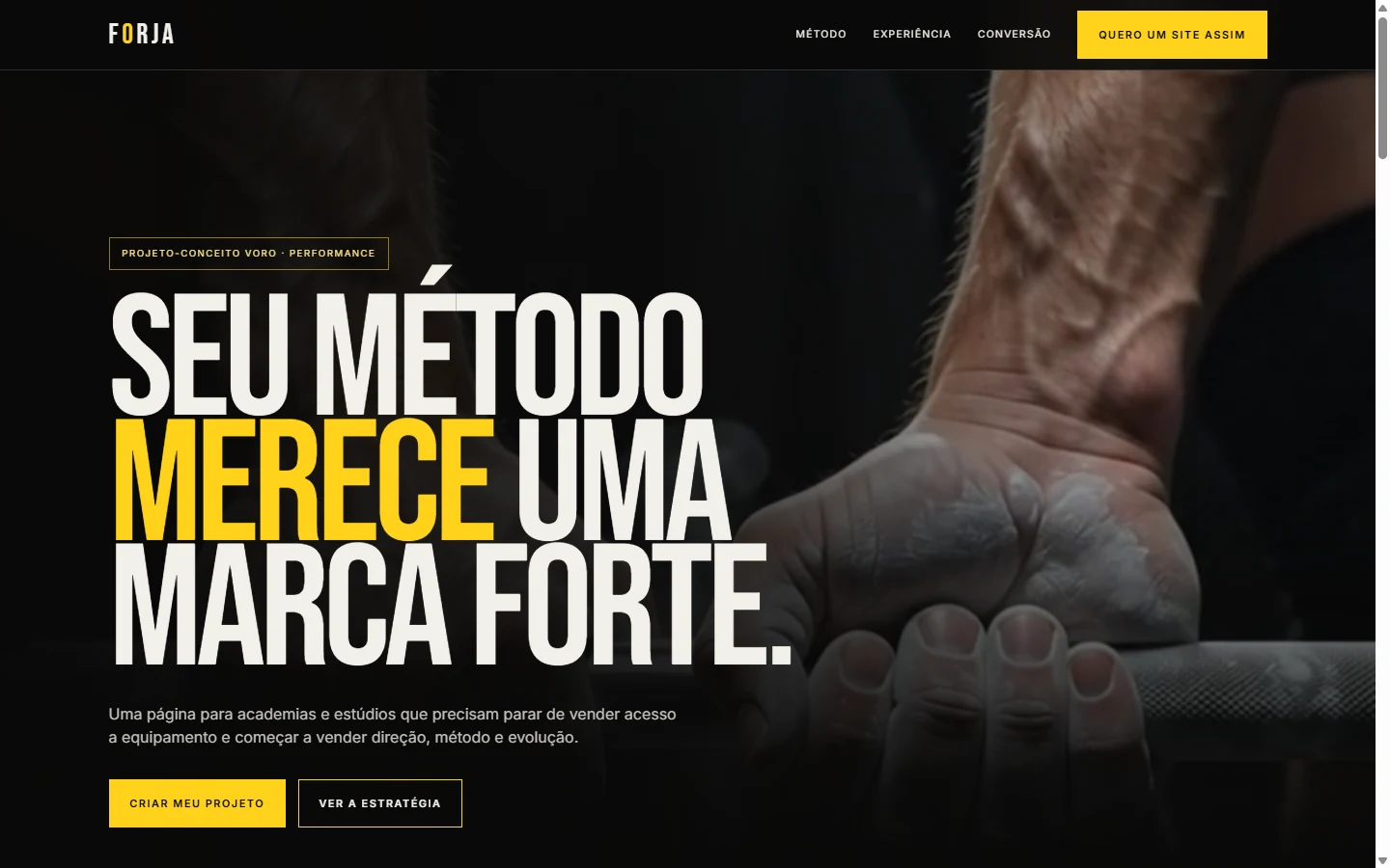 FORJA — landing page de academia com posicionamento de performance como produto