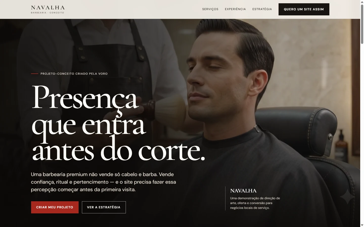 NAVALHA — site editorial para barbearia com agendamento via WhatsApp
